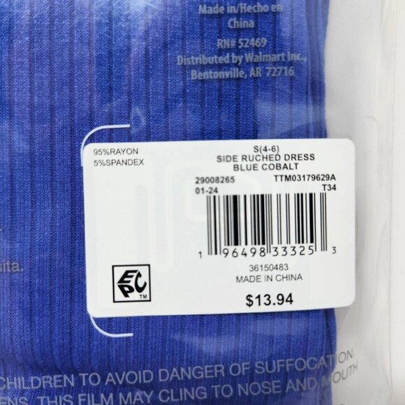 Time and Tru Maternity Short Sleeve Dress Size S Blue Scoop Neck Side Ruching - Picture 6 of 8